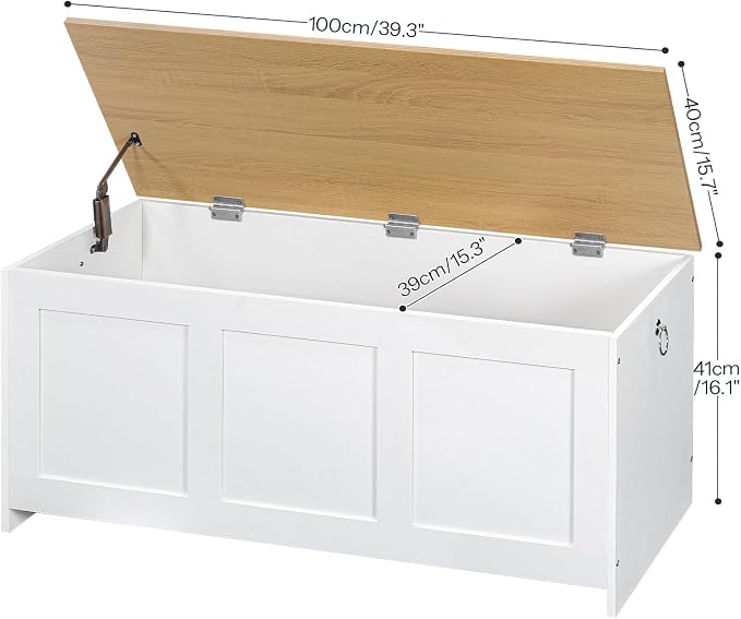 HOOBRO Storage Bench, 39.3" Retro Wooden Storage Chest, Wooden Storage Trunk, Toy Chest with Lift Top, Multifunctional Entryway Organizer, for Entryway, Living Room, White and Natural WN141CW01G1