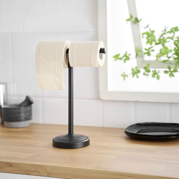 RUMOSE Matte Black Hand Towel Holder Stand Countertop Towel Rack | 13 Inch Bathroom Kitchen Vanity T-Shape Towel Stand Free Standing Stainless Steel Towel Bar Towel Ring