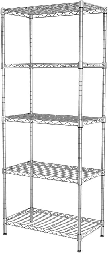 SINGAYE 5 Metal Shelves Wire Shelving Storage Shelf Adjustable Unit Pantry | 5 Tier Kitchen Laundry Room Organization Home Pantry Closet Bathroom Organizers Garage Rack 12" D x 22" W x 59" H Gray