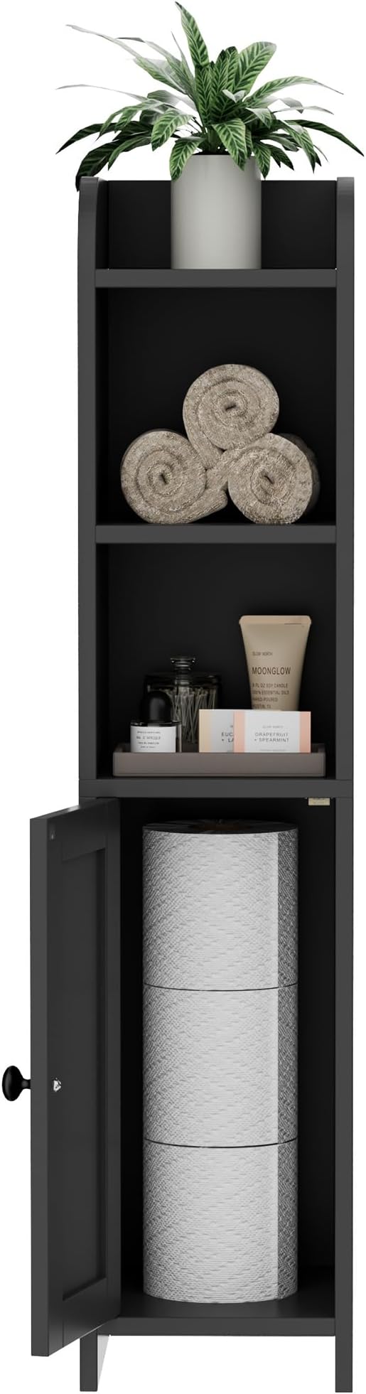 Homhedy Small Bathroom Storage Cabinet, Narrow Toilet Paper Cabinet | Corner Floor Cabinet with Door and Shelves, Slim Bathroom Cabinet for Small Spaces, 7.9" D x 7.1" W x 31" H, Black