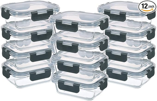 GULFLIN 24-Piece Small Glass Food Storage Containers with Lids Airtight, 1.5 Cup Meal Prep Containers Set, Microwave&Dishwasher Safe, Leak-Proof, BPA-Free, Grey