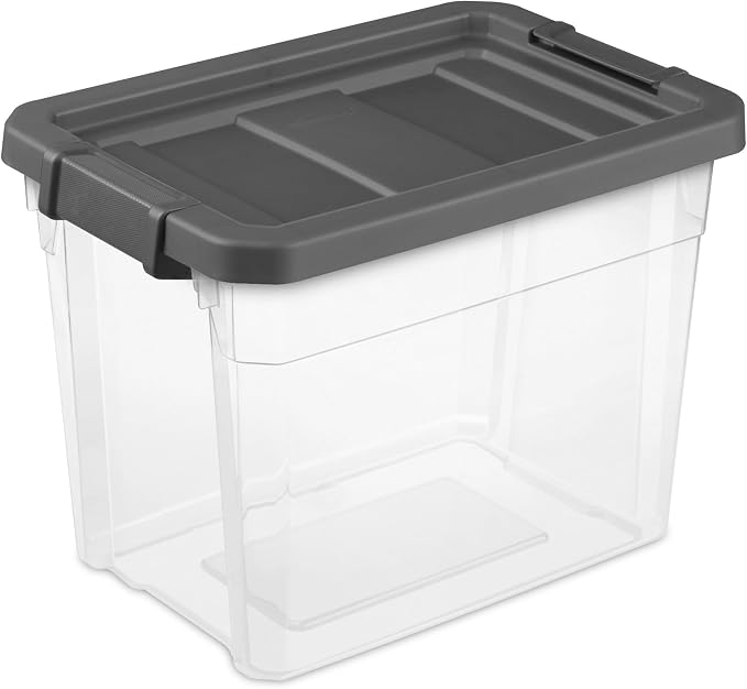 Sterilite Modular Stacker Box with Latching Lid, 30 Quart, 6-Pack | Clear Plastic Storage Bins - Stackable Organizing Container Boxes for Closet, Bathroom, and Office