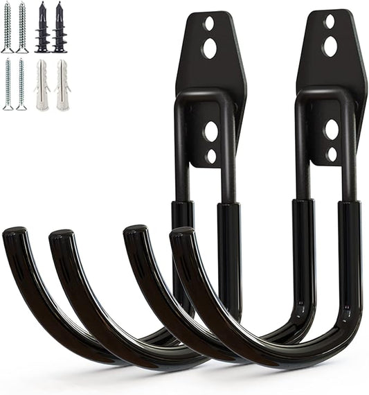 GeeWatom Garage Storage Utility Hooks，Garage Garden Tool Organizer，Steel Wall Mount Hooks, Large Garden U Hooks （2 Pack） (Type-2-Black)