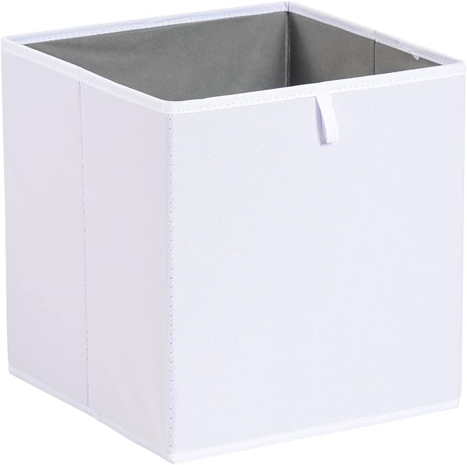 Amazon Basics Collapsible Closet Organizer Cube Storage Bins, Space-Saving Storage Baskets for Shelves, White, 10.5x10.5x11", 6-Pack