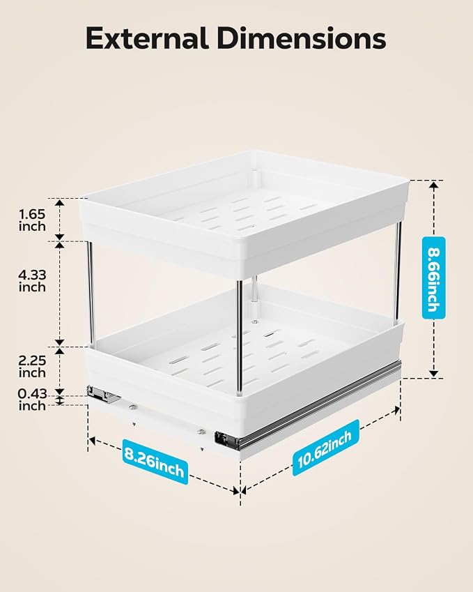Nieifi 2 Tier Vertical Spice Rack Pull Out for Cabinet-8-1/4 inch Wide | ABS material,spice pull out organizer for cabinet,two installation methods,suitable for cabinets and counterto