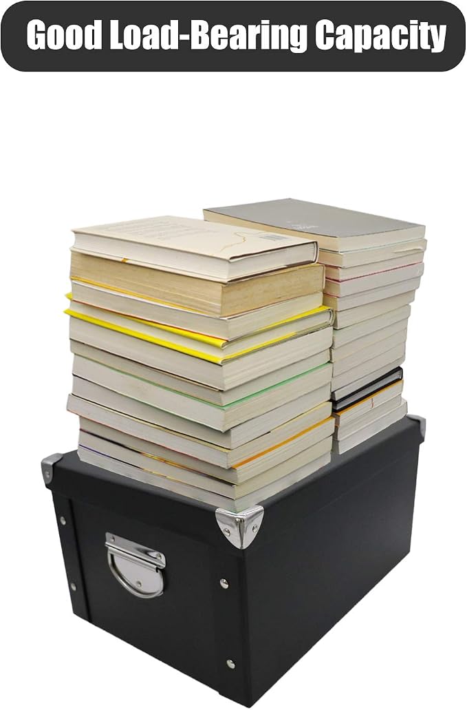 GUOZI Collapsible Storage Box, Decorative Memory Box with Lid & Metal Reinforced Corners, Cardboard File Bin with Handles, Organizer Gift Box for Keepsake Toy Photos Office Nursery Wardrobe Bookshelf | Reinforced metal corners. Easy-grip handles. Stora...