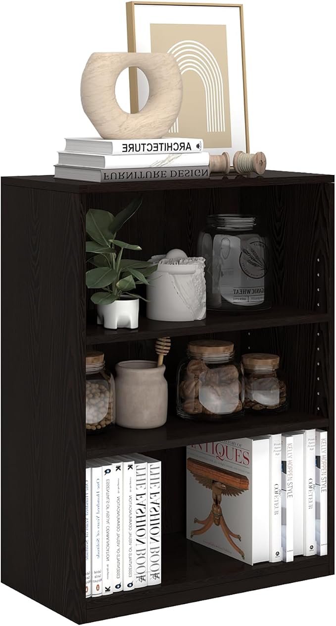 CTESNE【2026 Adjustable Shelves 3-Tier Bookcase, 71 inches, Wooden Open Display Floor Bookshelf (Chocolate Color)