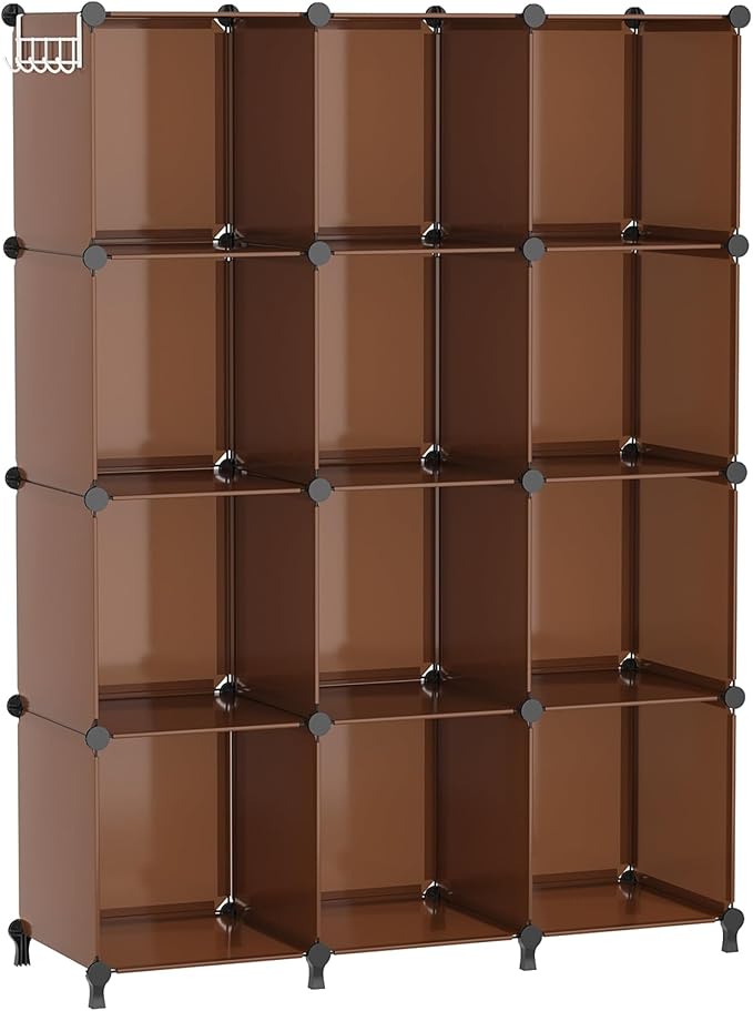 AWTATOS Closet Organizer, 12 Cube Storage Organizer Shelves, Cocoa Brown | Portable Closet Organizers Storage Shelves, DIY Stackable Bookshelf, Plastic Clothes Organizer Shelving for Home, Bedroom