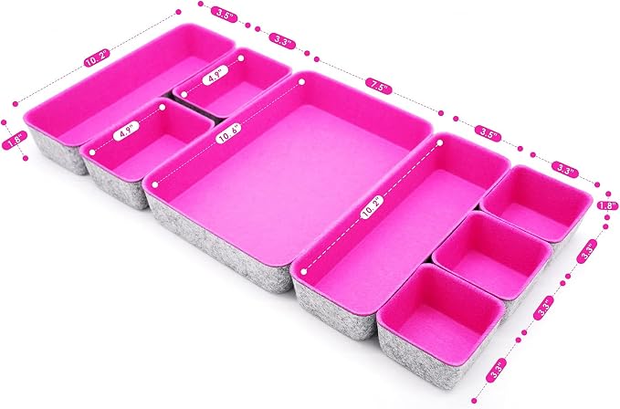 Welaxy Hot Pink Drawer Organizers 8pc Desk Tray Makeup Office Storage Bin