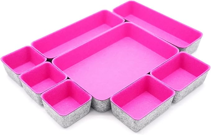 Welaxy Hot Pink Drawer Organizers 8pc Desk Tray Makeup Office Storage Bin