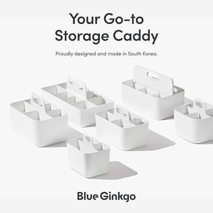 BLUE GINKGO Stackable Organizer Caddy, Square, Green, Made in Korea | Portable. Adjustable. Home, Office & School Storage.