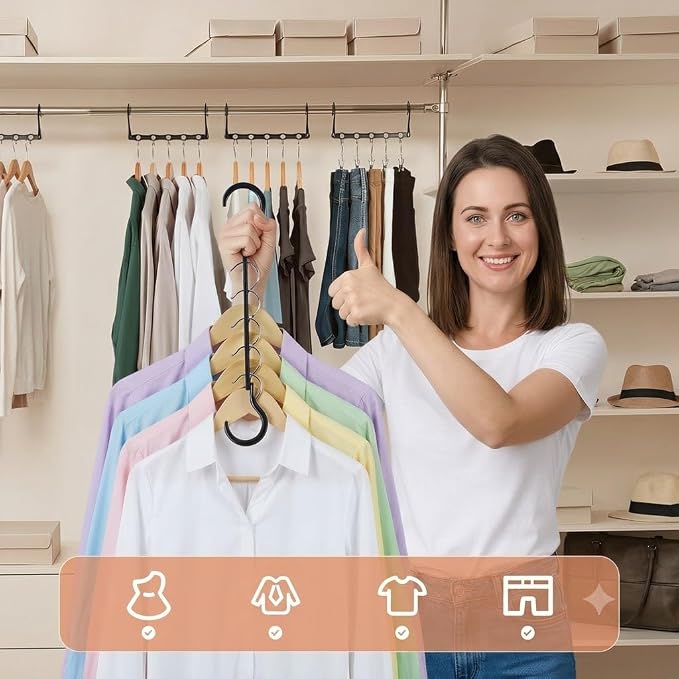 HOUSE DAY 10 Pack Space Saving Hangers, Black, Premium Smart Hanger | Closet Organizers and Storage, Sturdy Cascading Hangers with 5 Holes for Heavy Clothes, College Dorm Room Essentials