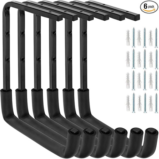 6pcs Overhead Garage Storage Rack, tility Ladder Hangers, Ceiling Mounted Garage Hooks for Lumber Bike Tools(9.45 x 12.6 Inch)