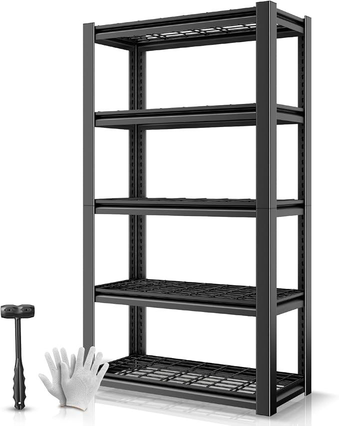 Auto Dynasty 5-Tier 72" H Garage Shelving, Heavy Duty Adjustable Metal Rack | 72"H x 35"W X16"D, 3000Lbs Capacity, 5 Adjustable Shelves, Metal Utility Rack for Pantry Kitchen & Warehouse, Black