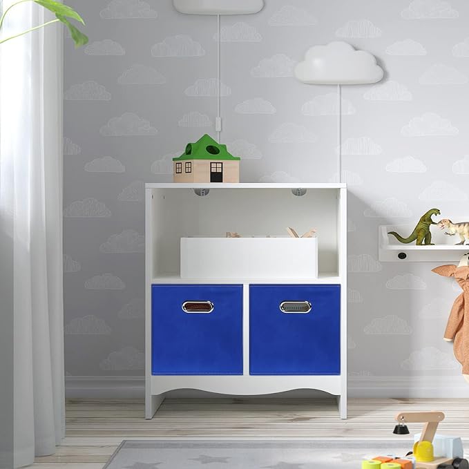 Fabric Cubby Storage Bins,13x13x13 Inches,Cube Organizer Bin Foldable Storage Boxes with Dual Handles Fabric Organizer Box and collapsible Storage basket,Set of 8,Dark Blue