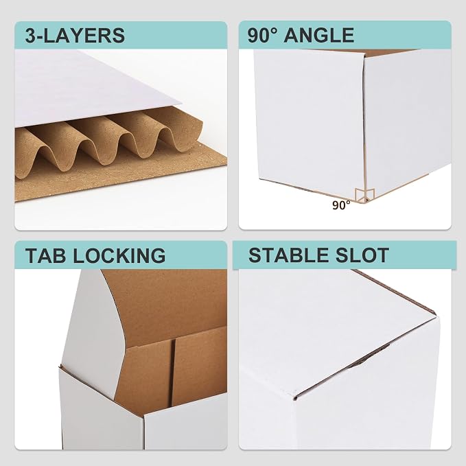 CRUGLA 9x6x4 White Shipping Boxes, 25 Pack Corrugated Mailer Boxes for Small Business Packaging, Quick Fold Cardboard Mailer with Round Seal Stickers