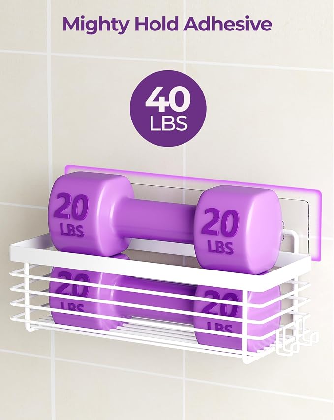 Shower Shelves Adhesive 3 Pack Stainless Steel Storage Organizers-White | No drilling wall mounted,rust-resistant,large capacity,quick drainage,easy to clean,suitable for bathrooms and kitchens