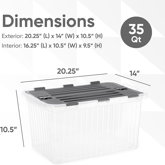 Superio Storage Bins with Lids, Clear Plastic Containers for Organizing, Stackable Totes, BPA Free, Odor Free, Organizer Boxes for Home, and Dorm, 35 Quart (2 Pack, 20.25"x14"x10.5")