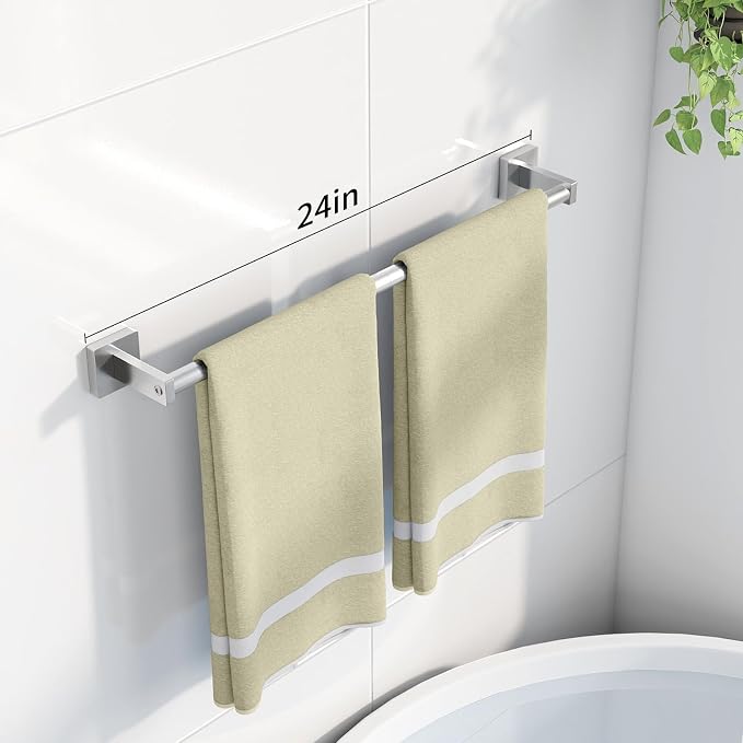 MKO Towel Bar for Bathroom, 24" Wall Mounted Towel Rack, Brushed Nickel | Hand Towel Holder Rod with Heavy-Duty Stainless Steel for Bathroom Kitchen Hanger, 2 Pack Value