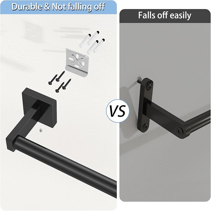 MKO Towel Bar for Bathroom, 24" 2 Pack Wall Mounted Towel Rack, Black | Hand Towel Holder Rod with Heavy-Duty Stainless Steel for Bathroom Kitchen Hanger, 2 Pack Value