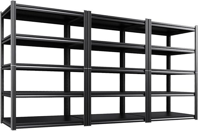 5-Tier Heavy Duty Metal Garage Shelving 3 Pack 71.2" Hx46 Wx20 D | Adjustable Shelf Height, Powder-Coated Finish, Tool-Free Assembly, Rust-Resistant Steel, Warehouse & Workshop Use