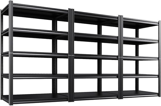 5-Tier Heavy Duty Metal Garage Shelving 3 Pack 71.2" Hx46 Wx20 D | Adjustable Shelf Height, Powder-Coated Finish, Tool-Free Assembly, Rust-Resistant Steel, Warehouse & Workshop Use