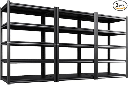 3-Pack Heavy Duty Garage Shelving for Large Storage & Garage Organization, 71"H x 46"W x 20"D Adjustable 5-Tier All Metal Storage Shelf for Tools, Storage Bins, Bulk Items, Warehouse & Workshop