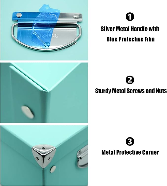 GUOZI Collapsible Storage Box, Decorative Memory Box with Lid & Metal Reinforced Corners, Cardboard File Bin with Handles, Organizer Gift Box for Keepsake Toy Photos Office Nursery Wardrobe Bookshelf