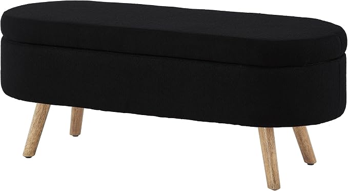 42.25" Ottoman with Storage, Storage Ottoman Bench with Safety Hinge, Boucle End of Bed Bench, Upholstered Entryway Bench for Bedroom, Living Room & Window, Holds up to 330 lb, Black