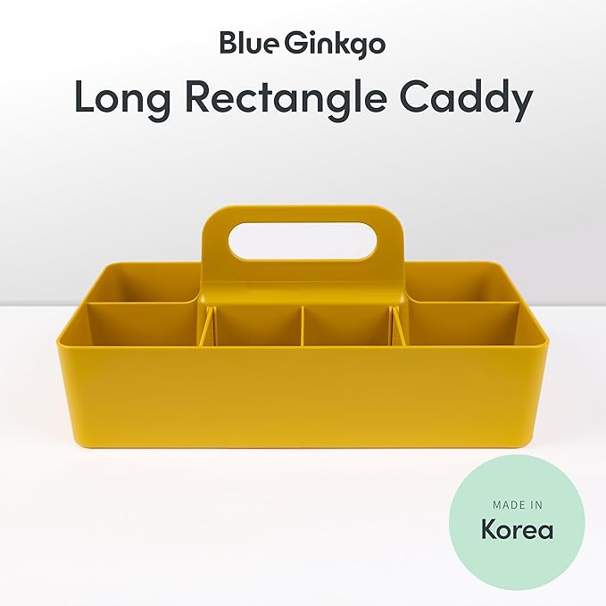 BLUE GINKGO Stackable Organizer Caddy, Long, Yellow, Made in Korea | Portable. Adjustable. Home, Office & School Storage.