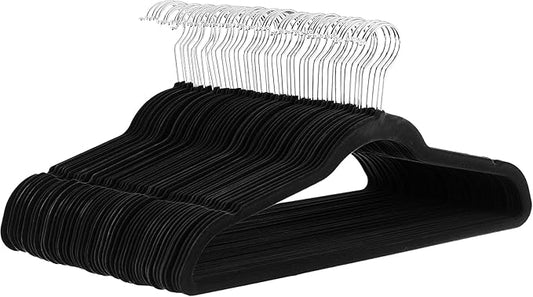 Amazon Basics Slim Velvet Non-Slip Space Saving Suit Clothes Hangers for Closet Organization, Black/Silver, 30-Pack