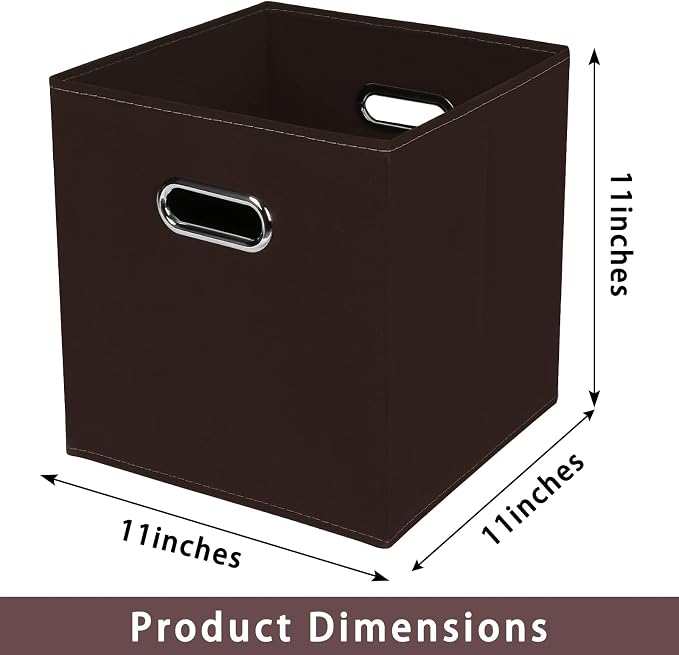 Fabric storage bins Cubes, Fabric Cube Organizer with Handle, Foldable Cube Bins for Cloth or Accessary Storage, 11x11x11, Set of 3, (Coffee)