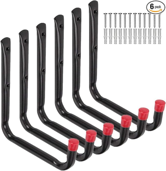 Heavy Duty Utility Garage Storage Hooks, Ladder Storage Hook Wall Mount J Organizer Hangers for Hoses, Garden Tools, Cords, Cables, Toy Bag