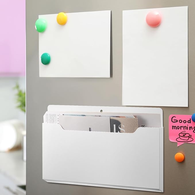 6 Pcs Magnetic Wall File Organizer Magnetic Wall File Holder Refrigerator Magazine Holder for Mail Letters Paper(White,Horizontal-large)