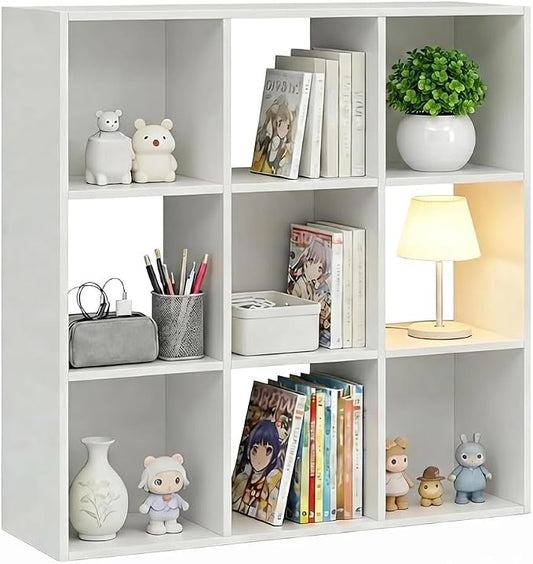 9 Cube Storage Organizer, Reversible Bookcase Shelf | Open Cube Bookshelf, Large Modern Storage for Living Room, Bedroom & Office, White