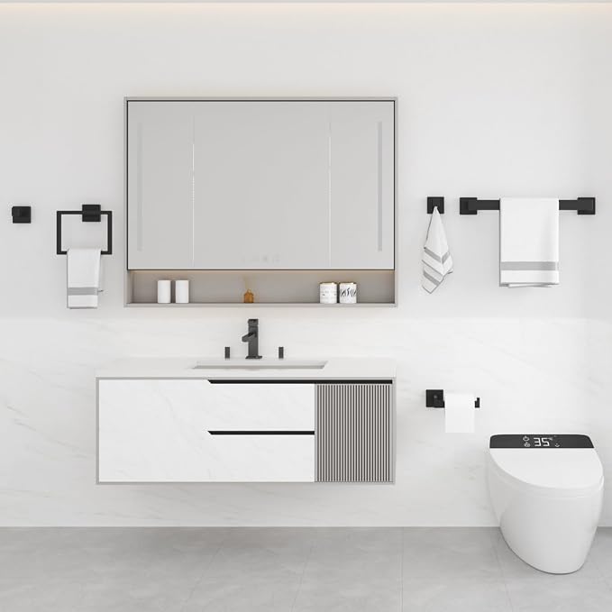 Bathroom Hardware Accessories Set: Bath Towel Bar Set, Towel Racks for Bathroom Wall Mounted, SUS304 Stainless Steel (Matte Black, 5-Pieces)