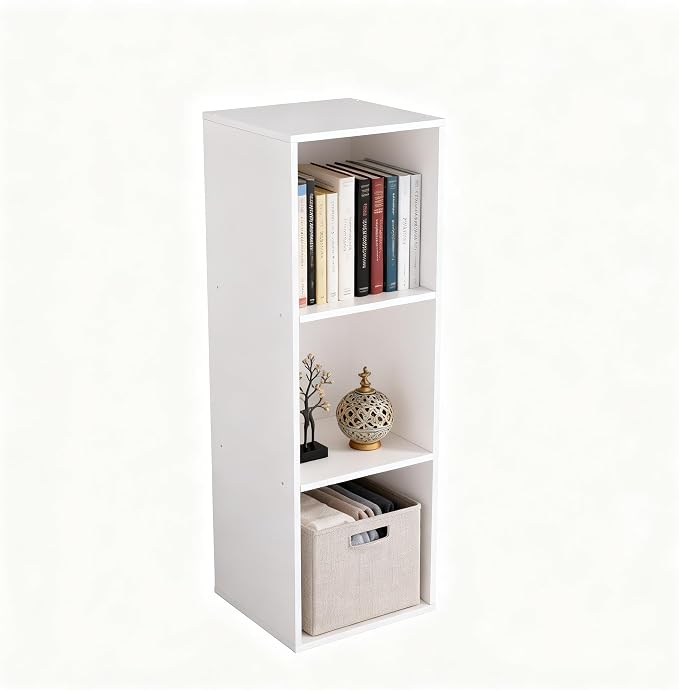 3 Cube Storage Organizer White, 3 Cube Shelf Freestanding Open Cubby, 3 Tier Low Bookcase Storage Display Organizer for Home Office Living Room Bedroom