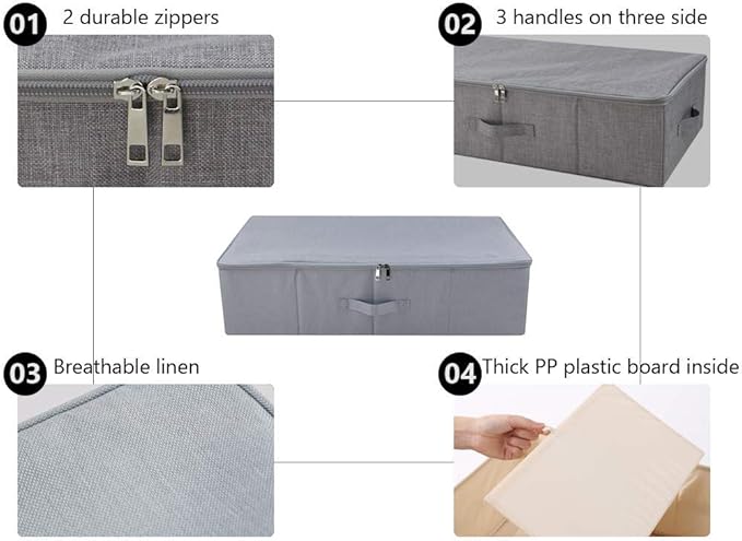 3pcs Closet Clothes Blanket, Duvets Lidded Storage Bins Under Bed Organizer | Underbed wedding dress Storage, Wardrobe shelves organizer box, folding design, stackable, sturdy walls, 3-side zipper lid