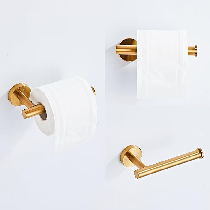 Brushed Gold Bathroom Hardware Set 5 Piece with Towel Racks for Bathroom, SUS304 Stainless Steel Bath Towel Bar Set, 24 Inch Wall Mounted Accessories Kit…