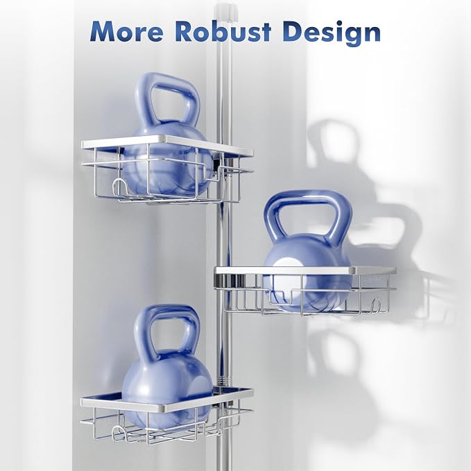 Shower Caddy Corner Tension Pole,Stainless Steel Shelves Bathroom Organizer | Rustproof 6-Tire Shelf, Adjustable 30-120 Inch Storage, Towel Bar & Soap Dish & Toothbrush Holder Rack