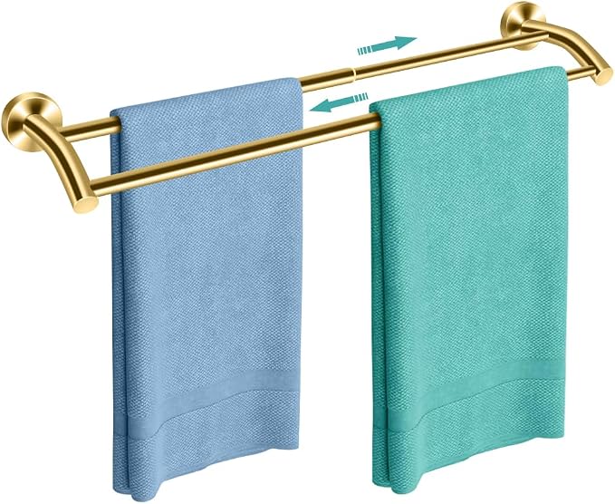 MGahyi Gold Telescopic Double Towel Bar Wall Mount 14.5-24.8Inch | Rustproof Towel Rack with Widened Spacing, Scratch-resistant & Durable for Bathroom Kitchen RV