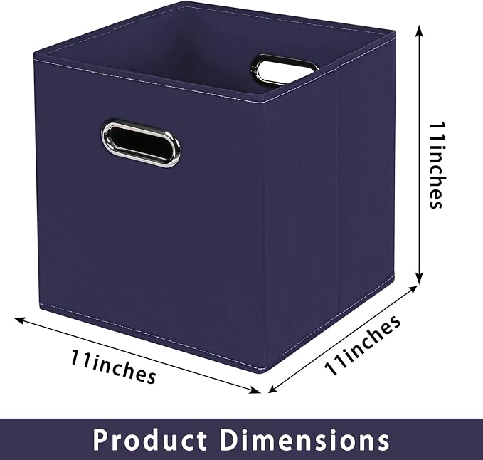 Fabric storage bins Cubes, Fabric Cube Organizer with Handle, Foldable Cube Bins for Cloth or Accessary Storage, 11x11x11, Set of 8, (Navy Blue)