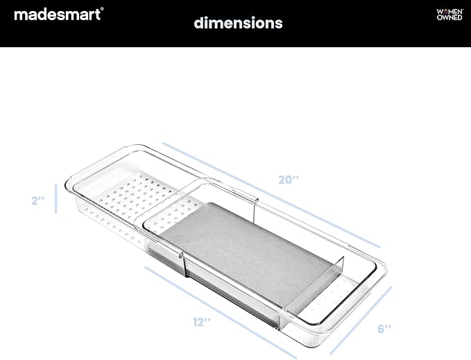 madesmart Drying Stone Expandable Toothbrush Organizer, Clear | diatomite, fast drying surface, divided layout, expandable, toothpaste floss, dental items, bathroom counter, woman owned