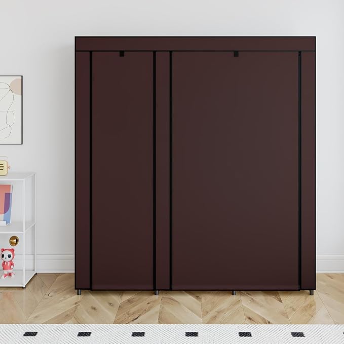 SORCEDAS Portable Closet Wardrobe with Hanging Rods Shelves Clothes Storage | 50 Inch Closet Organizers and Storage with Non-Fabric Cover,Freestanding Clothes Closet for Bedroom,dorm,Storage Rooms Coffee