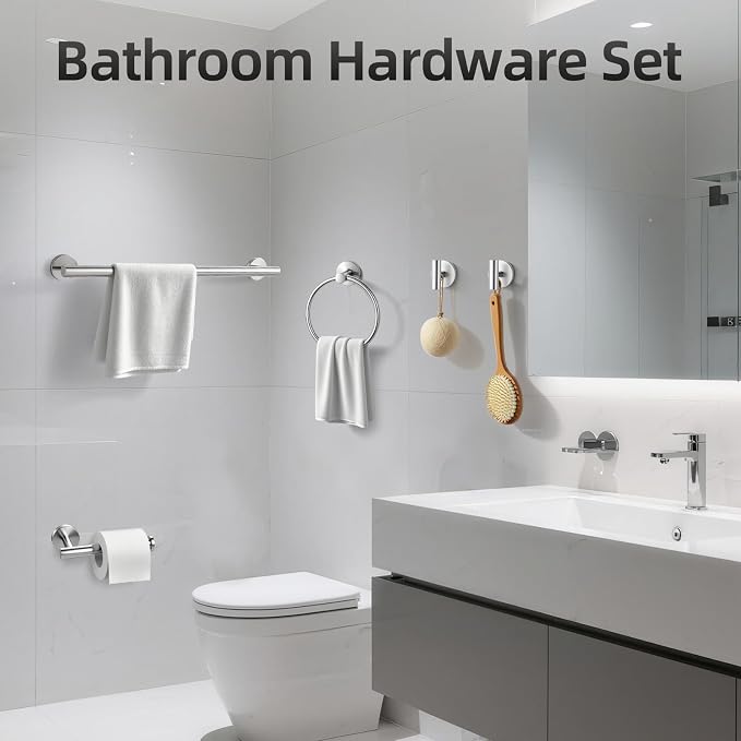 Brushed Nickel Bathroom Hardware Set 10 Pieces, Bathroom Towel Rack Holder Set Wall Mounted, SUS304 Stainless Steel Towel Bar Set - 16 Inch Towel Bar, Toilet Paper Holder, Towel Hooks, Towel Ring