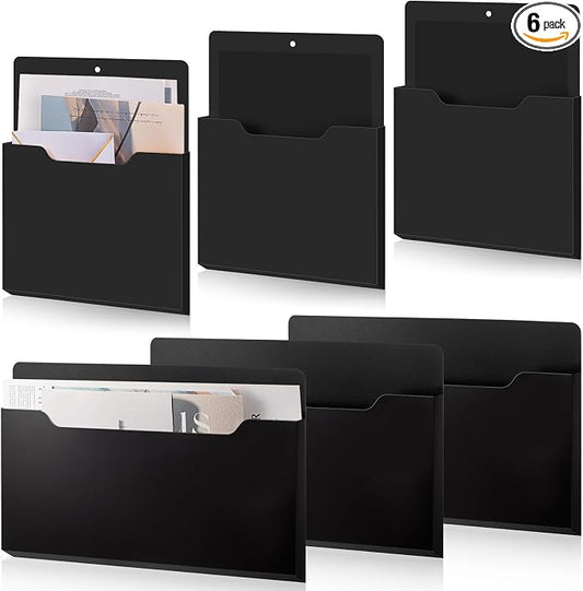 6 Pcs Magnetic Wall File Organizer Magnetic Wall File Holder Refrigerator Magazine Holder for Mail Letters Paper(Black,Horizontal & Vertical)