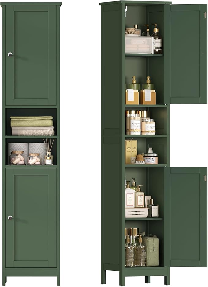 67" Tall Bathroom Cabinet with Adjustable Shelves and Doors, Narrow Bathroom Storage Cabinet for Small Space, Living Room, Entryway, Kitchen, Green