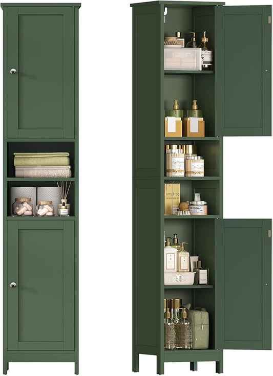67" Tall Bathroom Cabinet with Adjustable Shelves and Doors, Narrow Bathroom Storage Cabinet for Small Space, Living Room, Entryway, Kitchen, Green