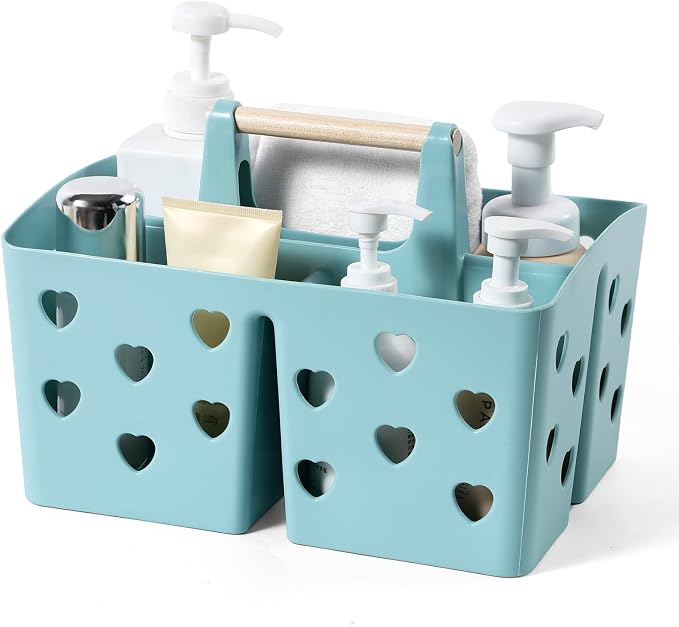 Portable Shower Caddy Plastic Shower Basket Organizer with Handle, Blue | Divided Bathroom Caddy Storage Cleanning Caddy Tote for College, Dorm Room, Kitchen