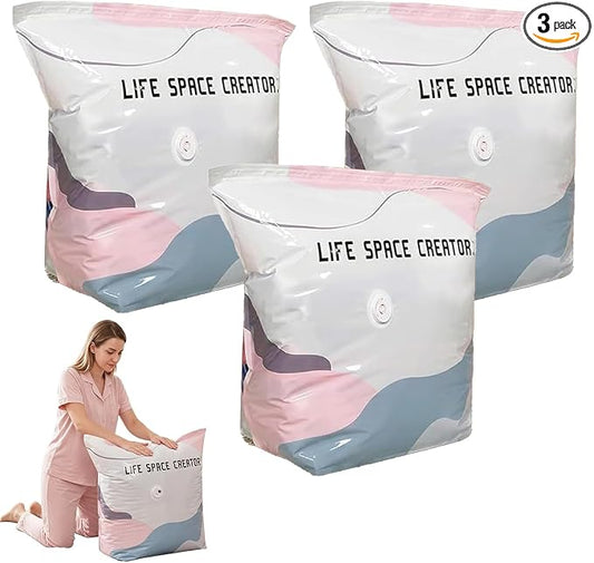 3-Pack No-Pump Vacuum Storage Bags, 2026 New Cube Compression Space Saver Bags, Upgrade Large Storage Compression Bags No-Pump 3D Vacuum Storage Bags for Clothes, Comforters, Blankets (19.6 * 27.5in)